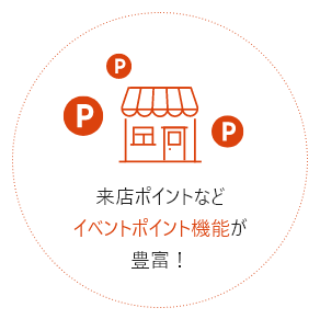 来店ポイントなどイベントポイント機能が豊富